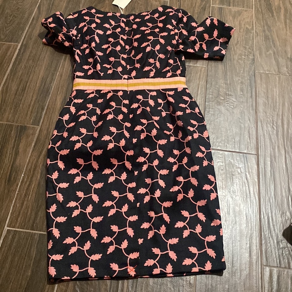COPY - Boden pink and black leaf trellis fluer belted dress - Picture 2 of 10